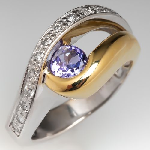 Estate Tanzanite & Diamond Ring 18K Two-Tone Gold