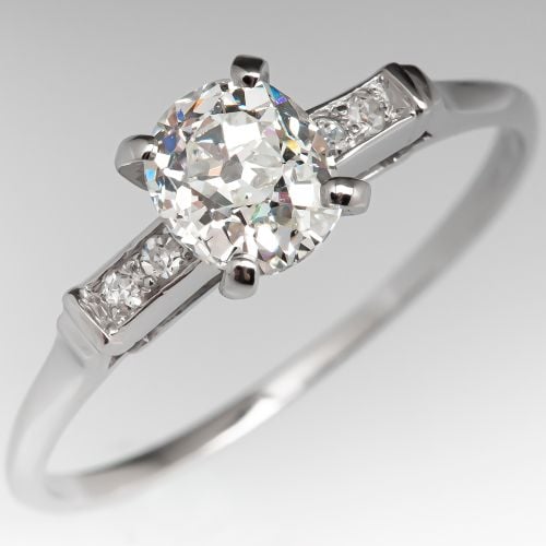 Old Mine Cut Diamond 1920s Engagement Ring Platinum .91ct H/SI1