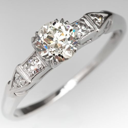 Old European Cut Diamond Engagement Ring Platinum w/ Details .56ct N/VS1 GIA
