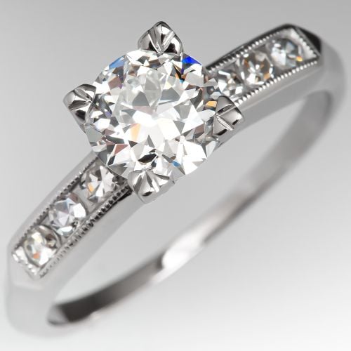 1940's Vintage Diamond Engagement Ring w/ Accents Platinum .96ct G/VVS2 GIA