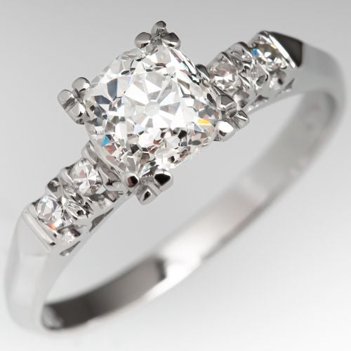 Beautiful Old Mine Cut Diamond Engagement Ring Platinum .94ct I/VS2 GIA