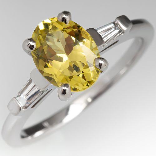 Bright Yellow Tourmaline & Diamond Ring 14K White Gold