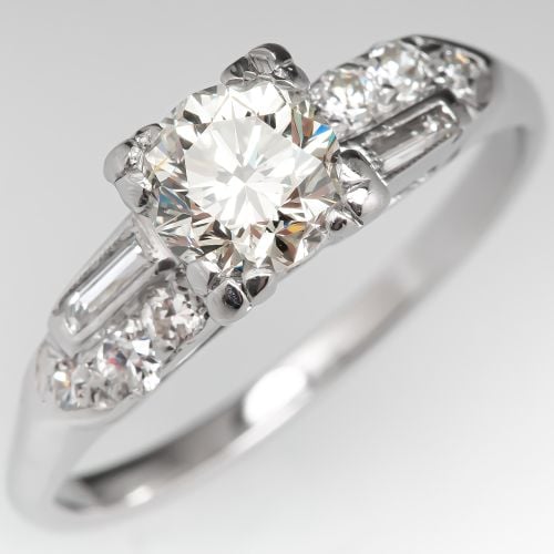 Beautiful Vintage Diamond Engagement Ring Platinum .88ct N/SI2