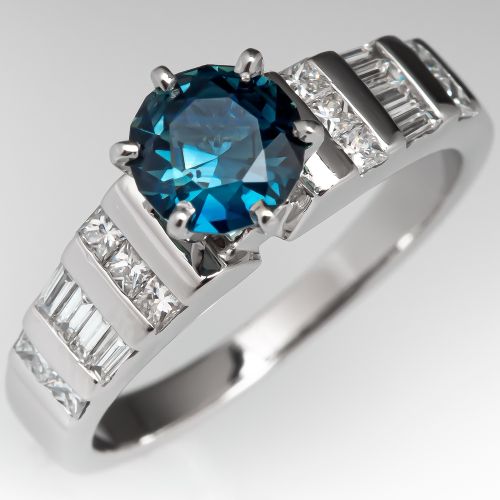.86 Carat No Heat Teal Sapphire Engagement Ring w/ Diamonds