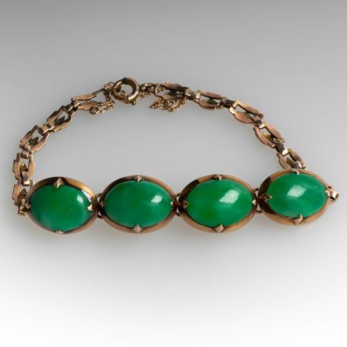 Vintage Untreated Jadeite A-Jade Bracelet 14K Gold