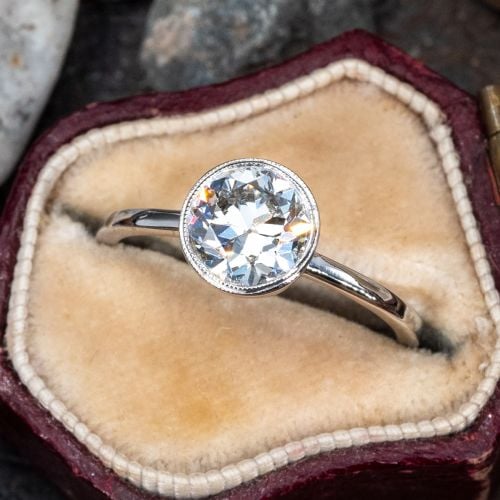 Transitional Cut Diamond Vintage Bezel Set Engagement Ring 1.52ct F/SI1 GIA