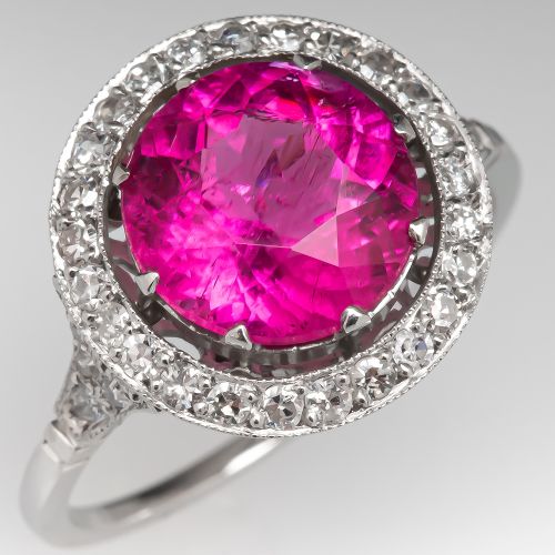 2.8 Carat Pink Tourmaline Engagement Ring w/ Diamond Halo
