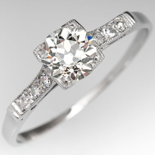 Lovely 1920's Old Euro Cut Diamond Engagement Ring .91ct J/SI1 GIA