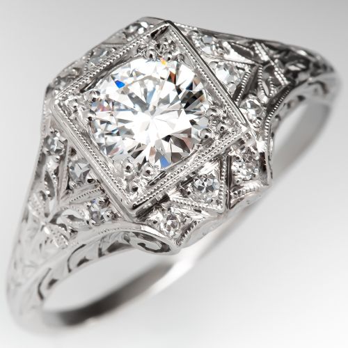 Vintage Filigree Engagement Ring Round Brilliant Diamond .67ct I/VS1
