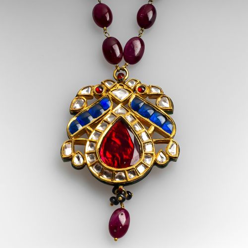 Mogul Style Necklace Gemstones & Enamel 22K Gold