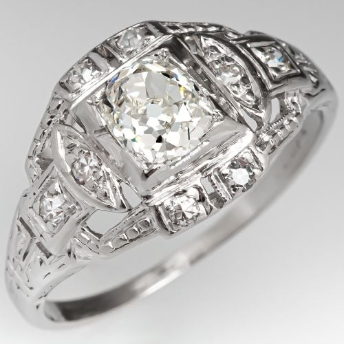 Antique Engagement Ring Old Mine Cut Diamond .54ct K/VS2
