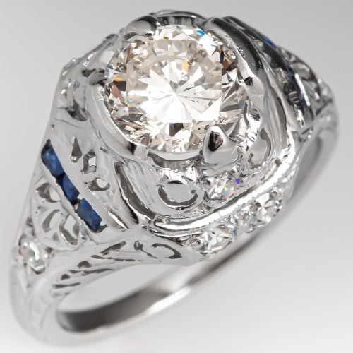 Vintage Filigree Engagement Ring w/ Sapphire Accents 1.00ct K/SI2