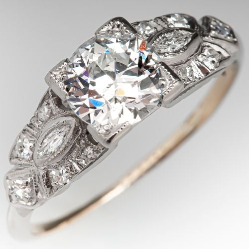 Antique Engagement Ring Old European Cut Diamond 1.08ct F/SI2 GIA