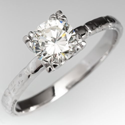 Vintage Solitaire Engagement Ring Round Brilliant Diamond .73ct K/SI1 GIA