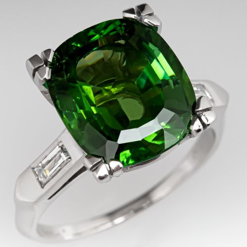 6.7 Carat Green Tourmaline Ring w/ Baguette Diamonds
