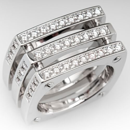 Squared Three Band Ring w/ Diamonds 18K Gold, Size 6.5