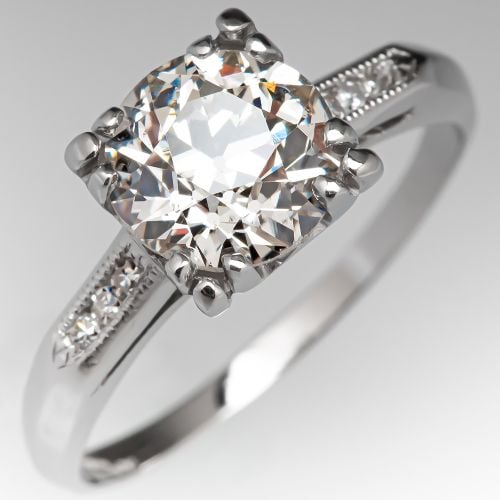 Lovely Vintage Old Euro Cut Diamond Engagement Ring Platinum 1.55ct K/SI2