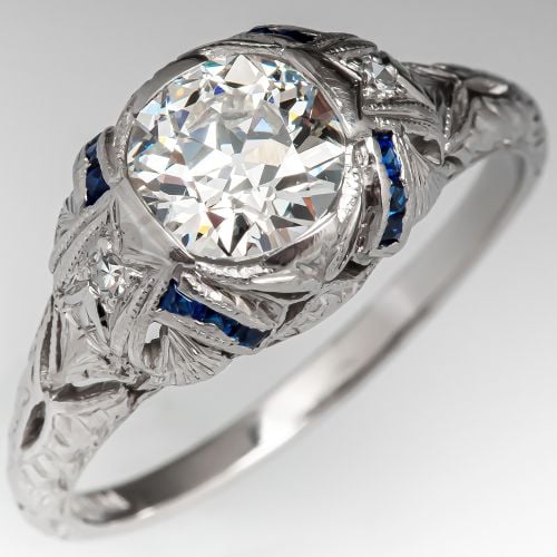 Art Deco Engagement Ring Old European Cut Diamond 1.12ct J/VS1 GIA