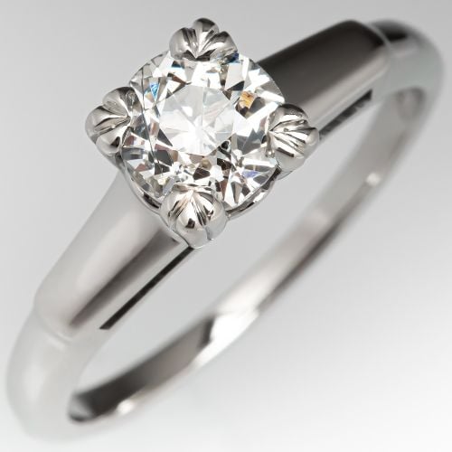 Vintage Diamond Solitaire Engagement Ring 14k White Gold .91ct J/I1 GIA