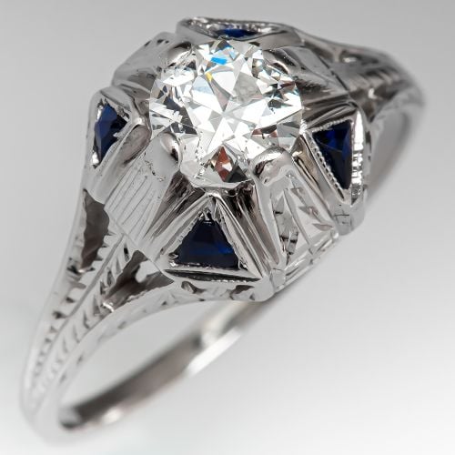Transitional Cut Diamond Late Art Deco Engagement Ring .60ct I/SI2