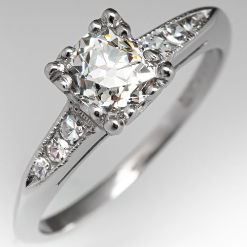 Antique Old Mine Cut Diamond Engagement Ring .85ct J/I1