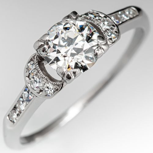 1930's Antique Engagement Ring Old European Cut Diamond .75ct H/SI1 GIA