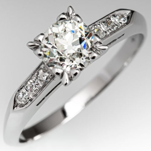 Circa 1950s Engagement Ring Old European Cut Diamond .78ct L/SI1 GIA