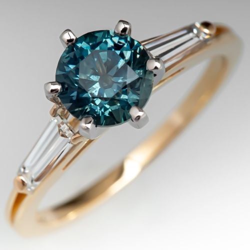 1.09 Carat Montana Sapphire Engagement Ring w/ Tapered Baguette Diamonds