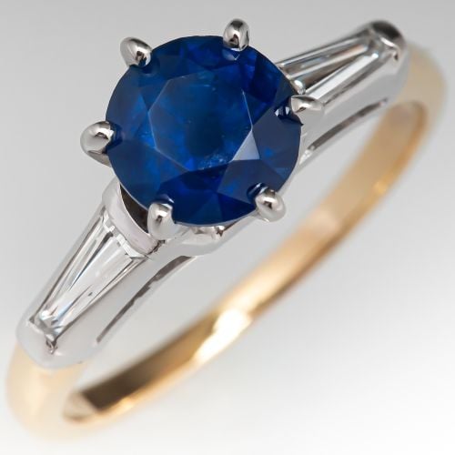 Montana Blue Sapphire in Baguette Diamond Mounting 14K Gold