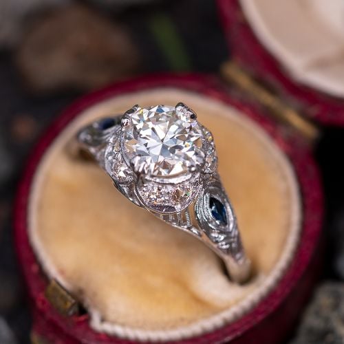 Late Art Deco Engagement Ring Transitional Cut Diamond 1.06ct H/VVS2 GIA