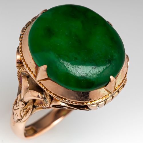 Untreated Vintage Jadeite A-Jade Ring 14K Rose Gold