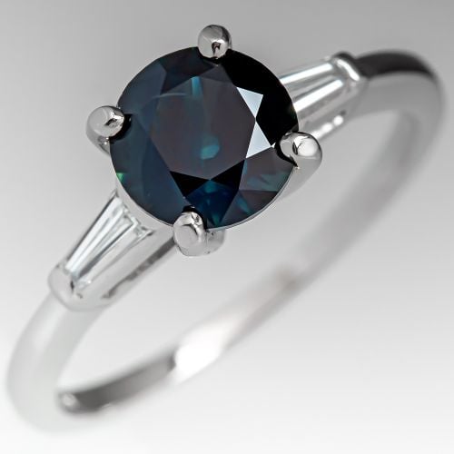 1.55 Carat Montana Sapphire Engagement Ring w/ Tapered Baguette Diamonds