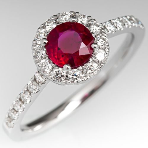 Ruby Engagement Ring with Diamond Halo Accents