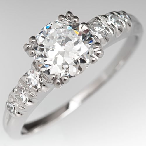 Transitional Cut Diamond Vintage Platinum Engagement Ring .72ct D/VS2 GIA