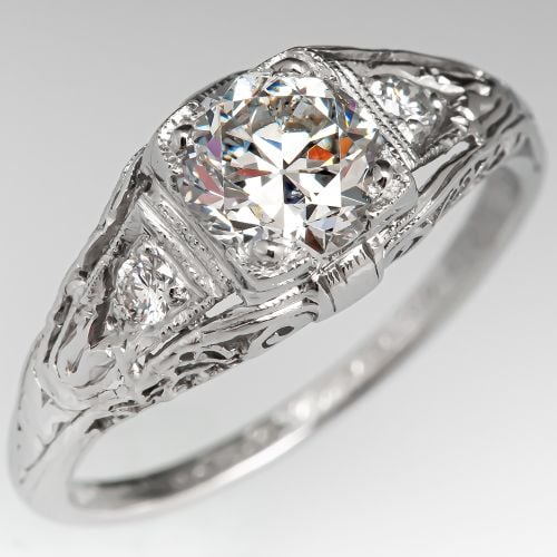 Transitional Cut Diamond Filigree Antique Engagement Ring .79ct F/SI2 GIA