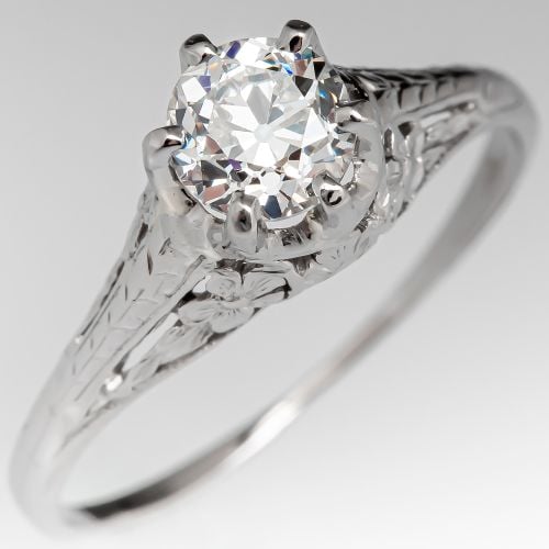 1920's Orange Blossom Engagement Ring Old Euro Diamond .72ct G/VS2 GIA