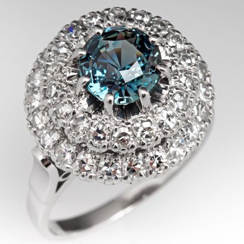 1.34 Carat Teal Sapphire Ring w/ Diamonds 18K