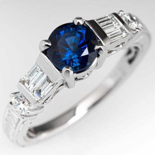 1.23 Carat Blue Sapphire Engagement Ring w/ Diamonds 18K
