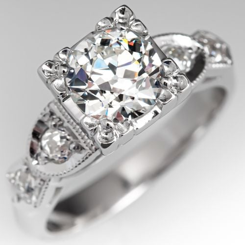 High Set Vintage Engagement Ring Old Euro Diamond .90ct H/SI1 GIA
