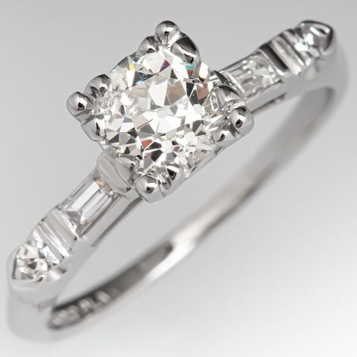 Antique 1930's Old Euro Diamond Engagement Ring .80ct L/SI2