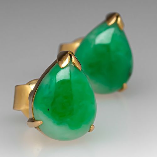 Vintage Teardrop Jadeite Jade Earrings 14K Gold