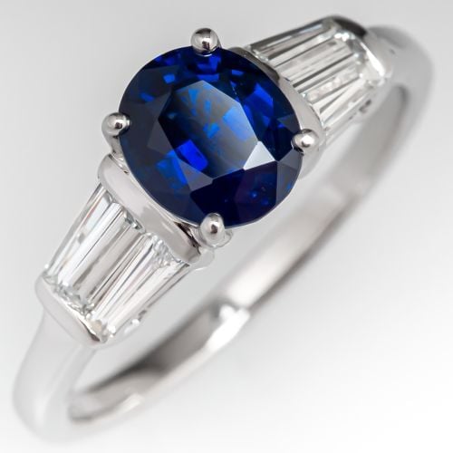 1.6 Carat Blue Sapphire Engagement Ring w/ Baguettes