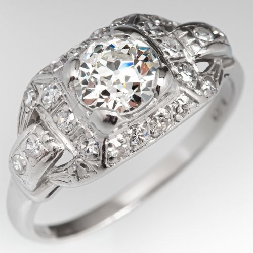Old Euro Diamond 1930's Antique Engagement Ring .77ct J/VVS2 GIA