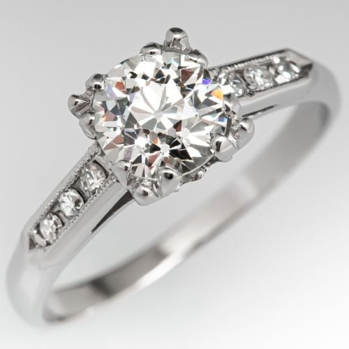 1930's Antique Fishtail Engagement Ring Old Euro Diamond .73ct J/VS2 GIA