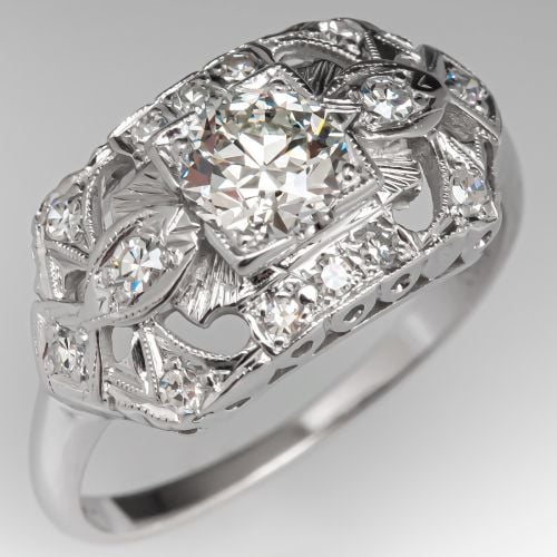 1940's Vintage Engagement Ring Transitional Cut Diamond .59ct J/VS2 GIA