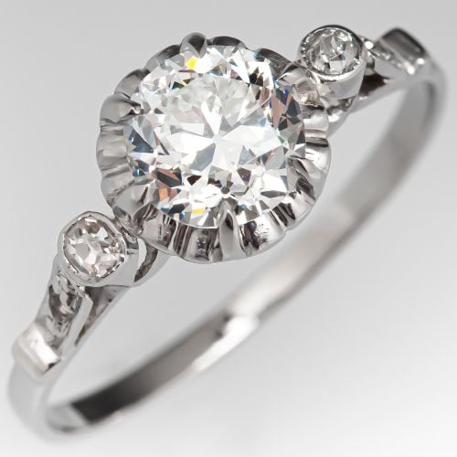 1930's Antique Buttercup Engagement Ring Transitional Cut Diamond .81ct H/VS1 GIA