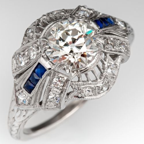1920's Old Euro Diamond Art Deco Engagement Ring 1.20ct K/VS2 GIA
