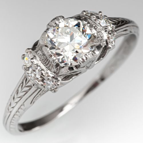 1930's Antique Engagement Ring Transitional Cut Diamond .54ct F/VS1 GIA