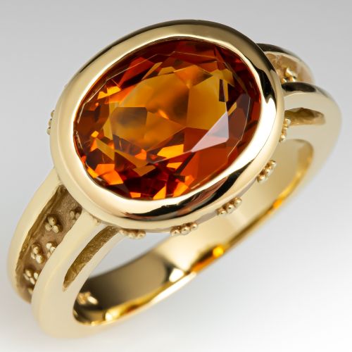 Orange Citrine Gemstone Ring 18K Yellow Gold w/Granulation Details
