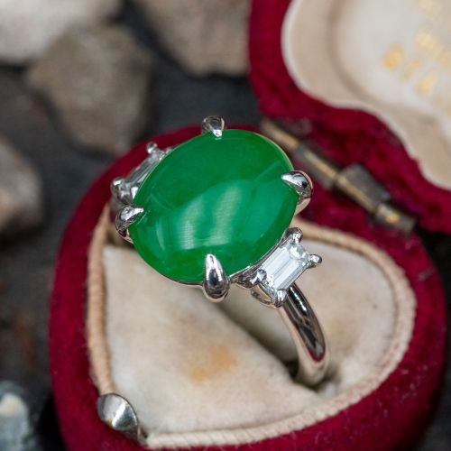 Untreated Jadeite Jade Ring w/ Diamond Accents